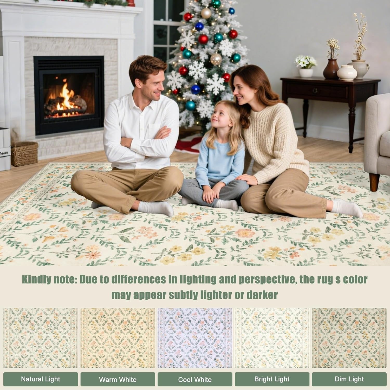 Beige Floral Area Rug