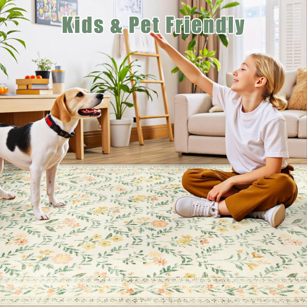 Beige Floral Area Rug
