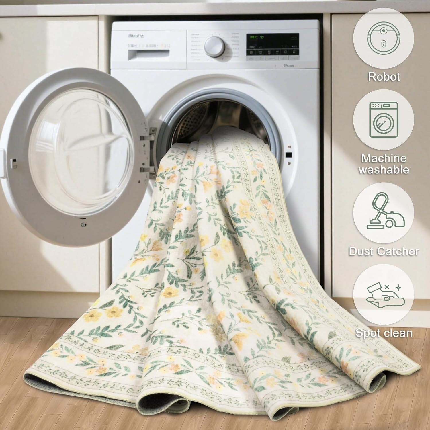 Beige Floral Area Rug